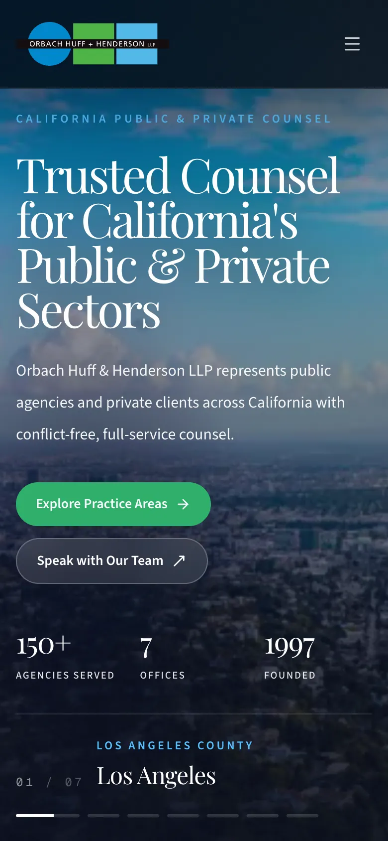 Orbach Huff & Henderson's home page on a phone